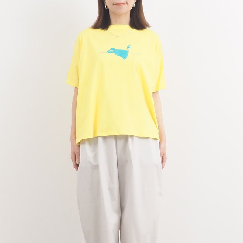 ナチュラルソフト天竺くつろぎちゃんプリントシャツ レモンイエローグリーン