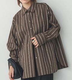 ドビーストライプシャツ ブラウン