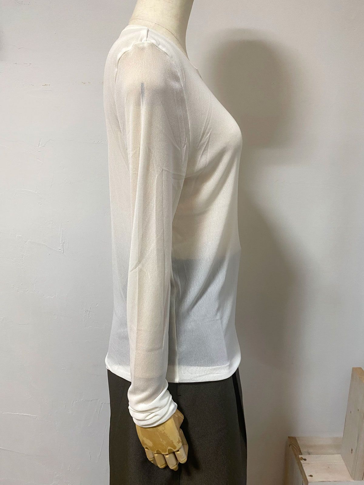 ヘンリーネックレイヤードTシャツ グレー×ホワイト