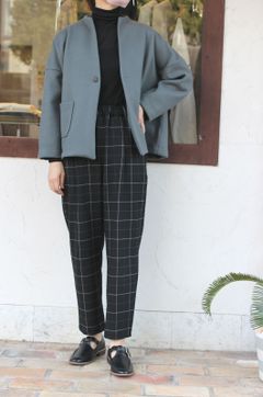 モナルーチェチェック両面起毛テーパードパンツ ブラック