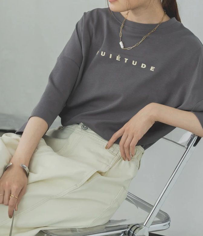 ロゴプリントワイドショートTシャツ グレー