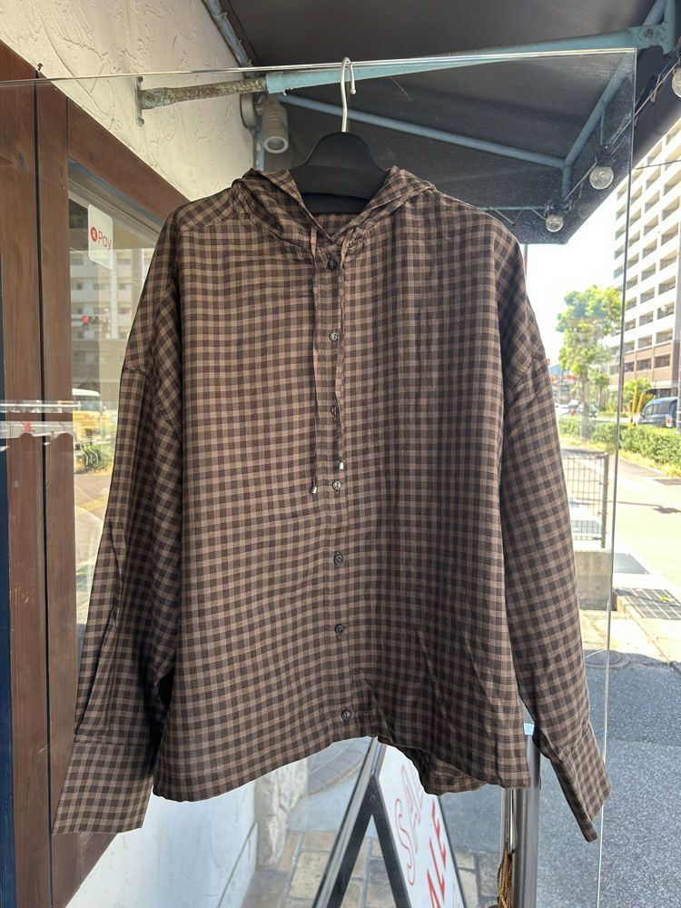 チェックフーディシャツ ブラウン