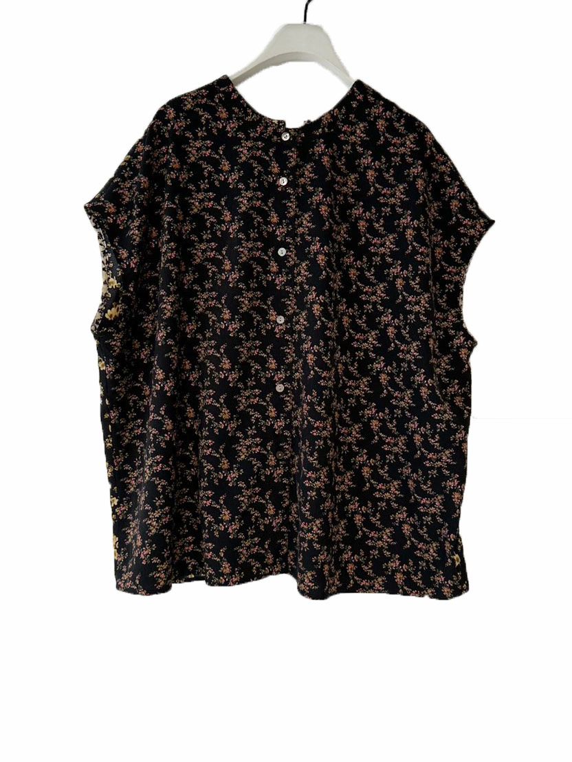 [1152-201MK] パターンミックスブラウス ブラック