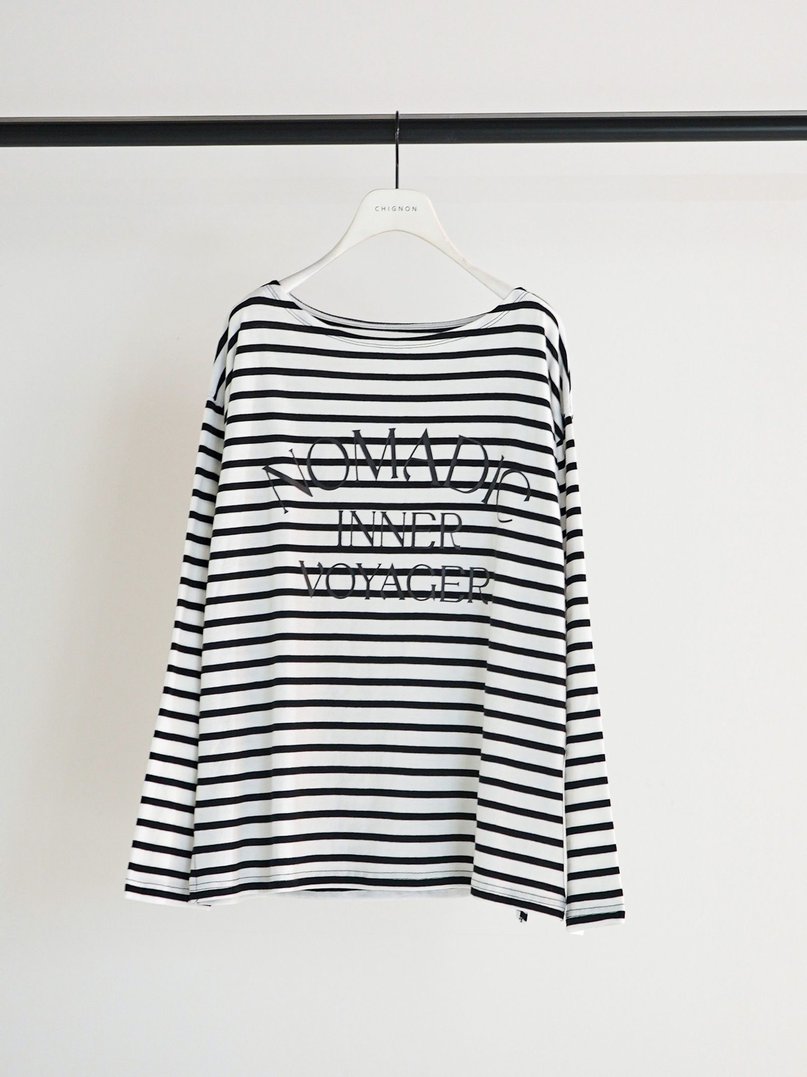 [8461-104KK] ボーダープリントロンTee ホワイト/ブラック