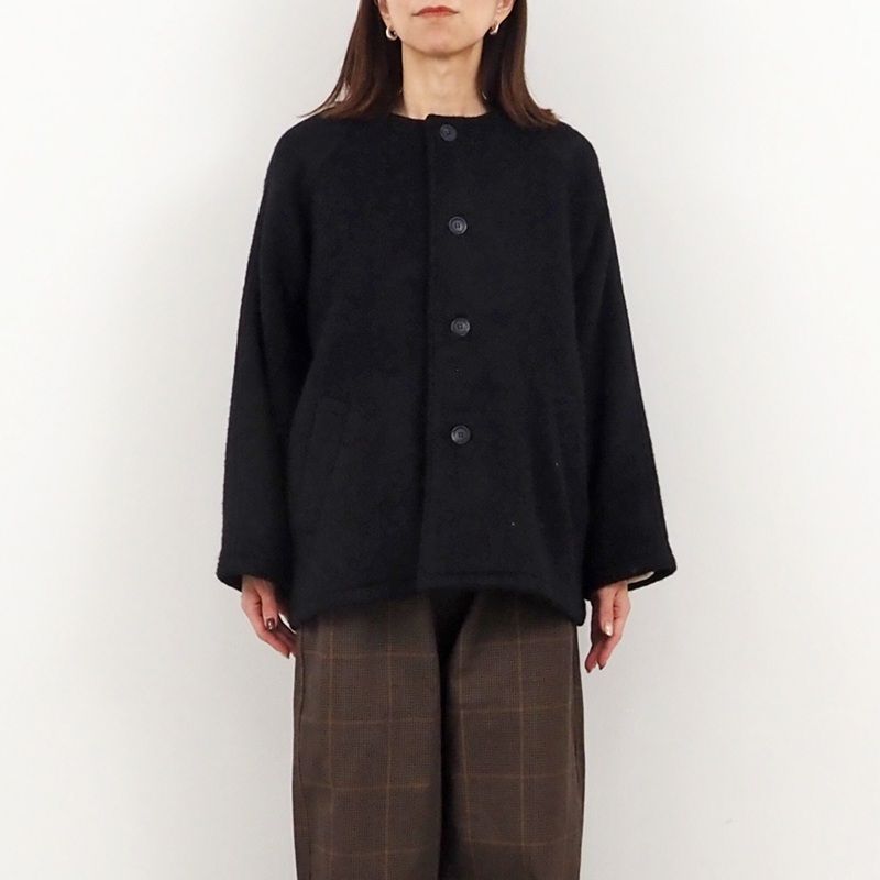 ダブルフェイスメルトンラグランコート ブラックxグレー