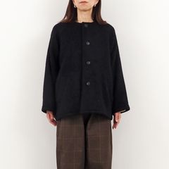 ダブルフェイスメルトンラグランコート ブラックxグレー