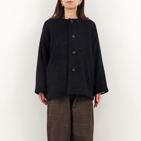 ダブルフェイスメルトンラグランコート ブラックxグレー