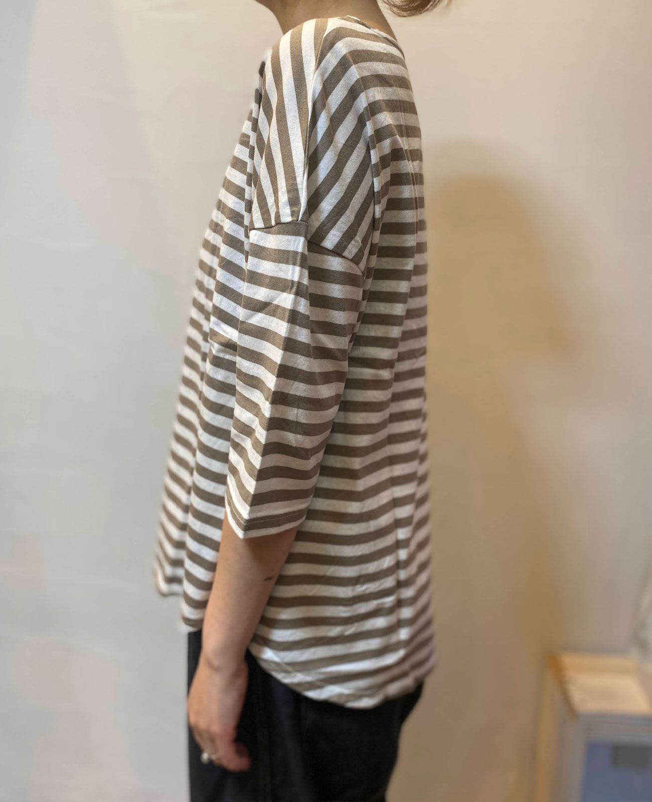 天竺BDミナミラウンドシャツ オフ×グレー