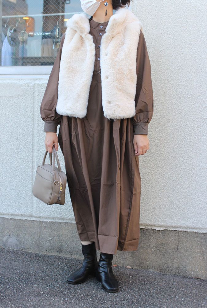ロングスリーブハンドベルワンピース モカ