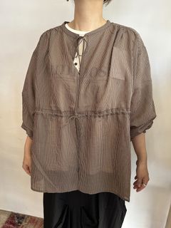 グログランストライプカーデシャツ ブラウン