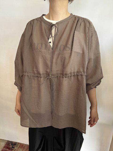 グログランストライプカーデシャツ ブラウン