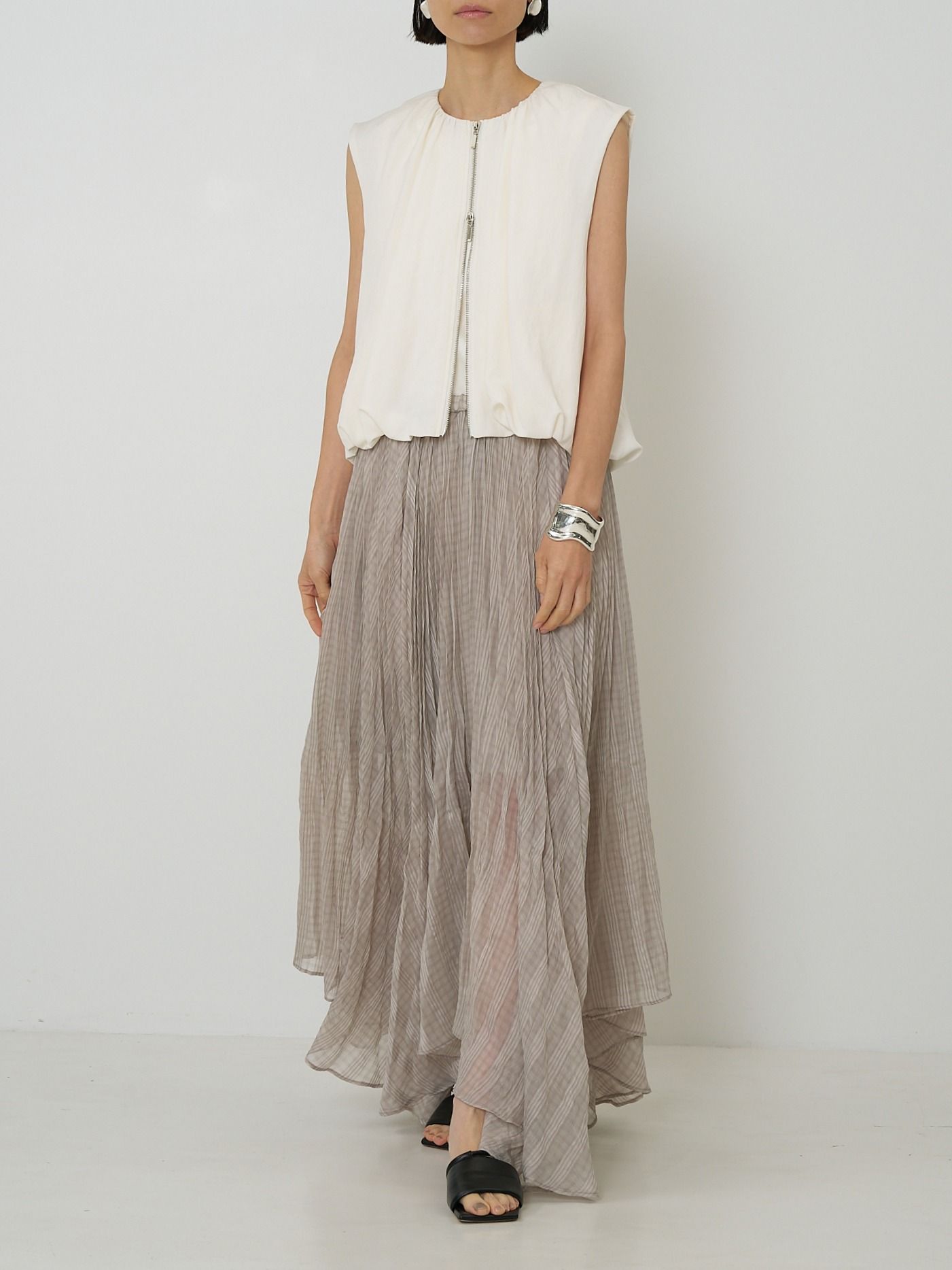 [4261-025MK] ダブルジップバルーンジレ アイボリー