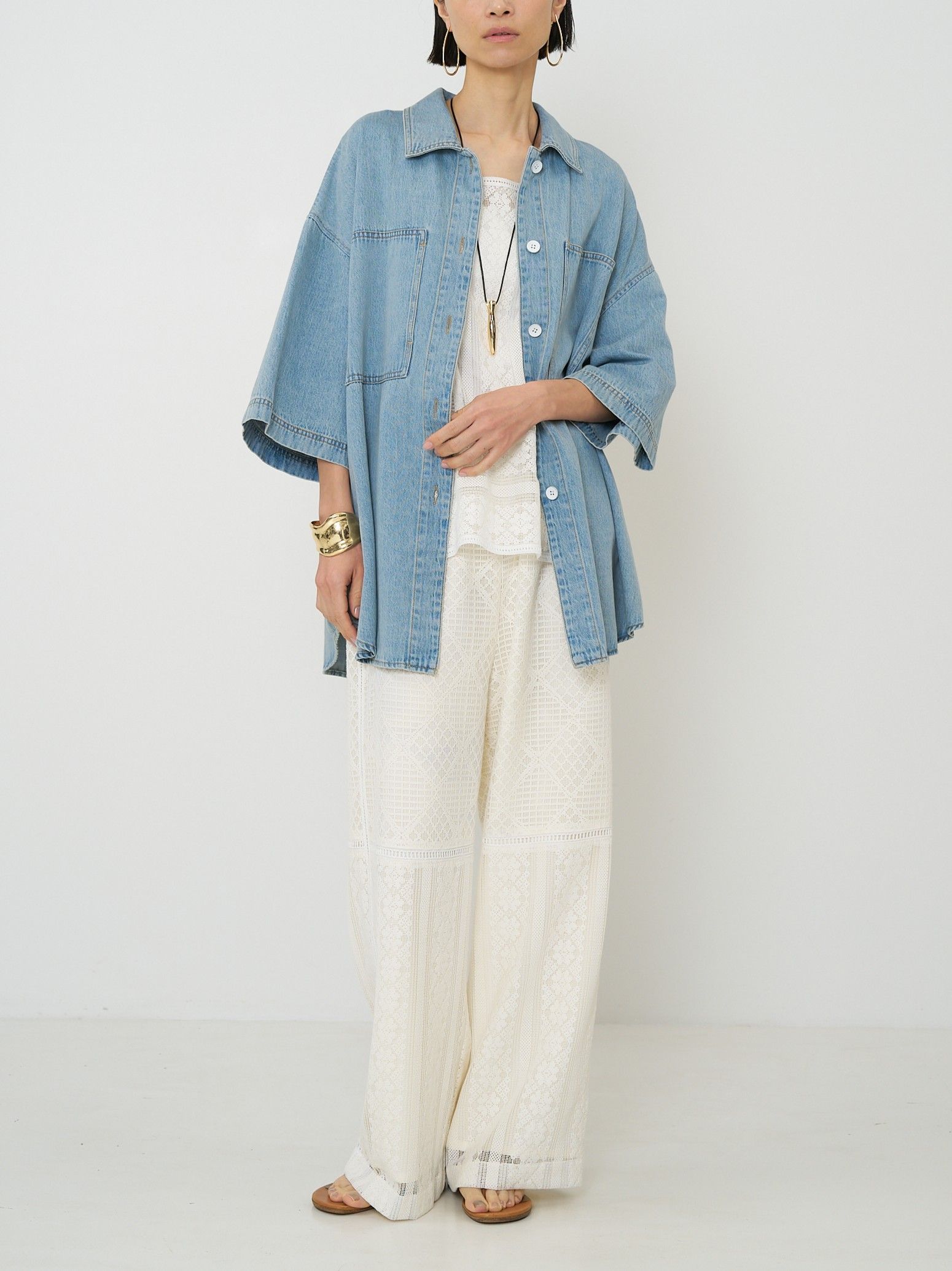 [4861-041BT] ハーフスリーブデニムJK ライトブルー