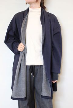 ムートンショールカラーコート ネイビー