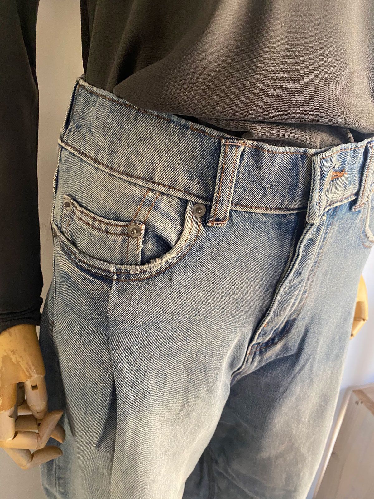 10ozポケットタック デニムパンツ ライトインディゴブルー