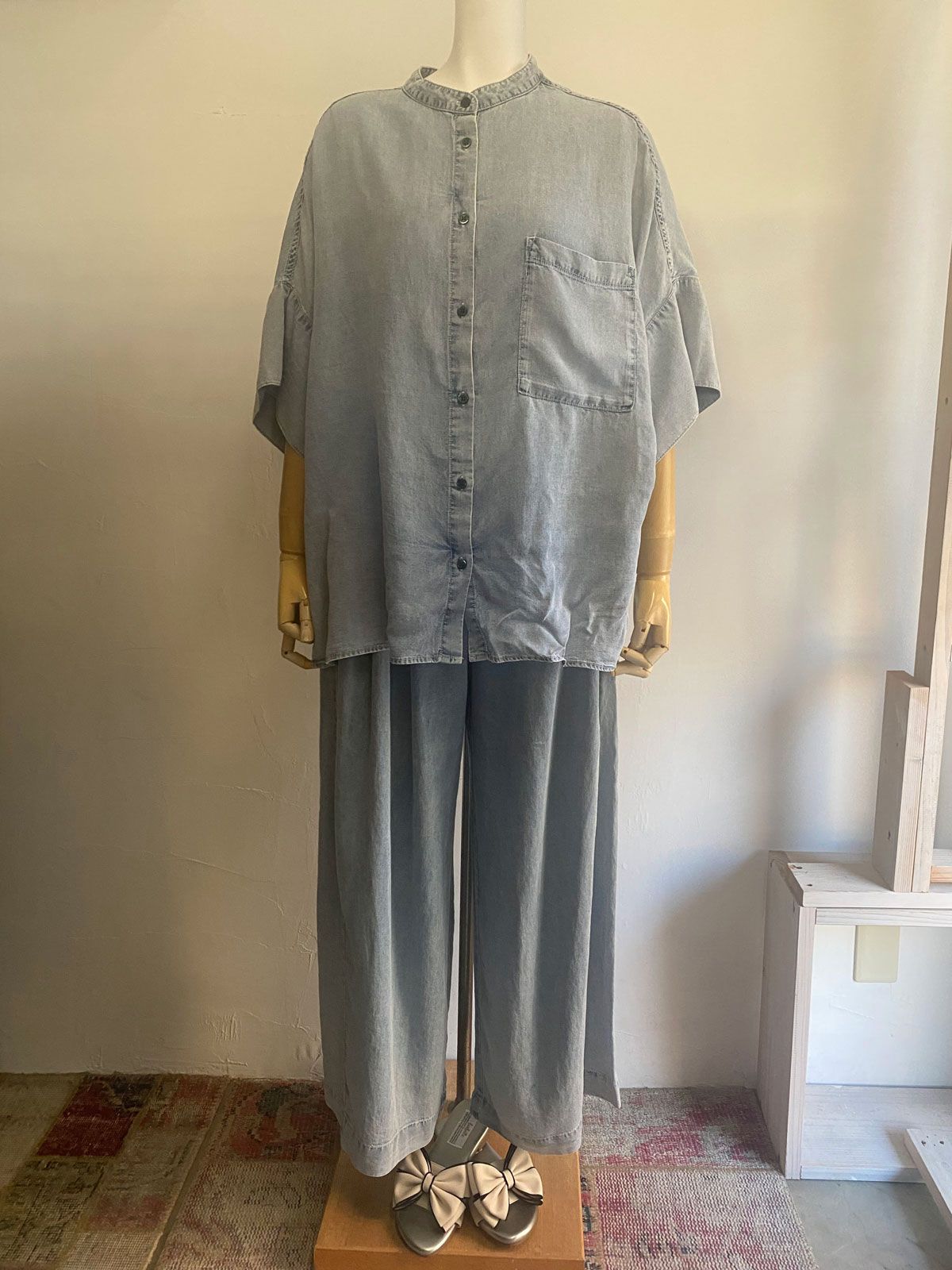 テンセルデニムハーフスリーブオーバーシャツ ライトインディゴブルー