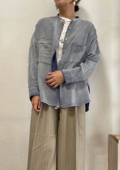 バンドカラーダブルガーゼシャツ ライトブルー