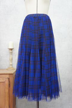 チェックチュールスカート ブルー