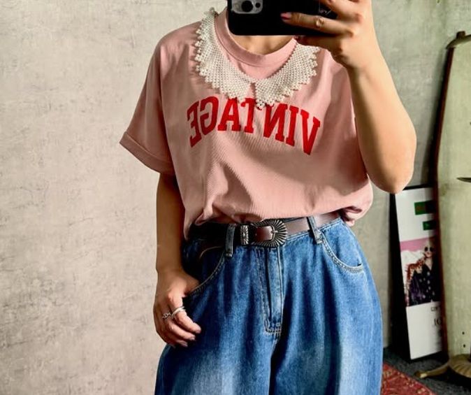 pearl necklace VINTAGE Tee ピンク