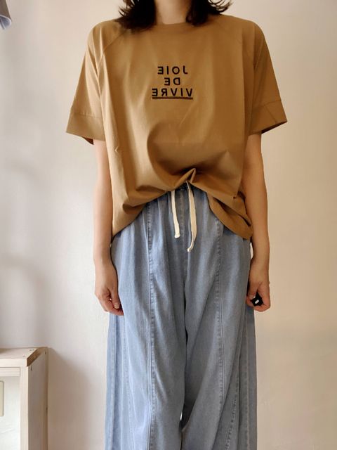 ロゴ刺繍ラグランTシャツ beige