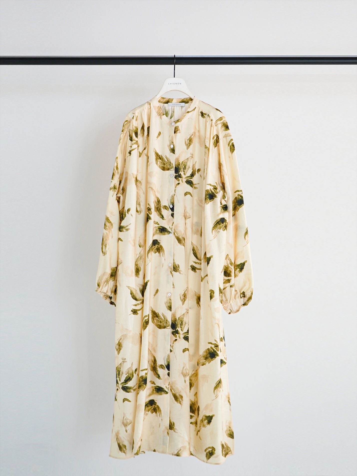 [5961-021KK] フラワープリントシャツOP イエロー