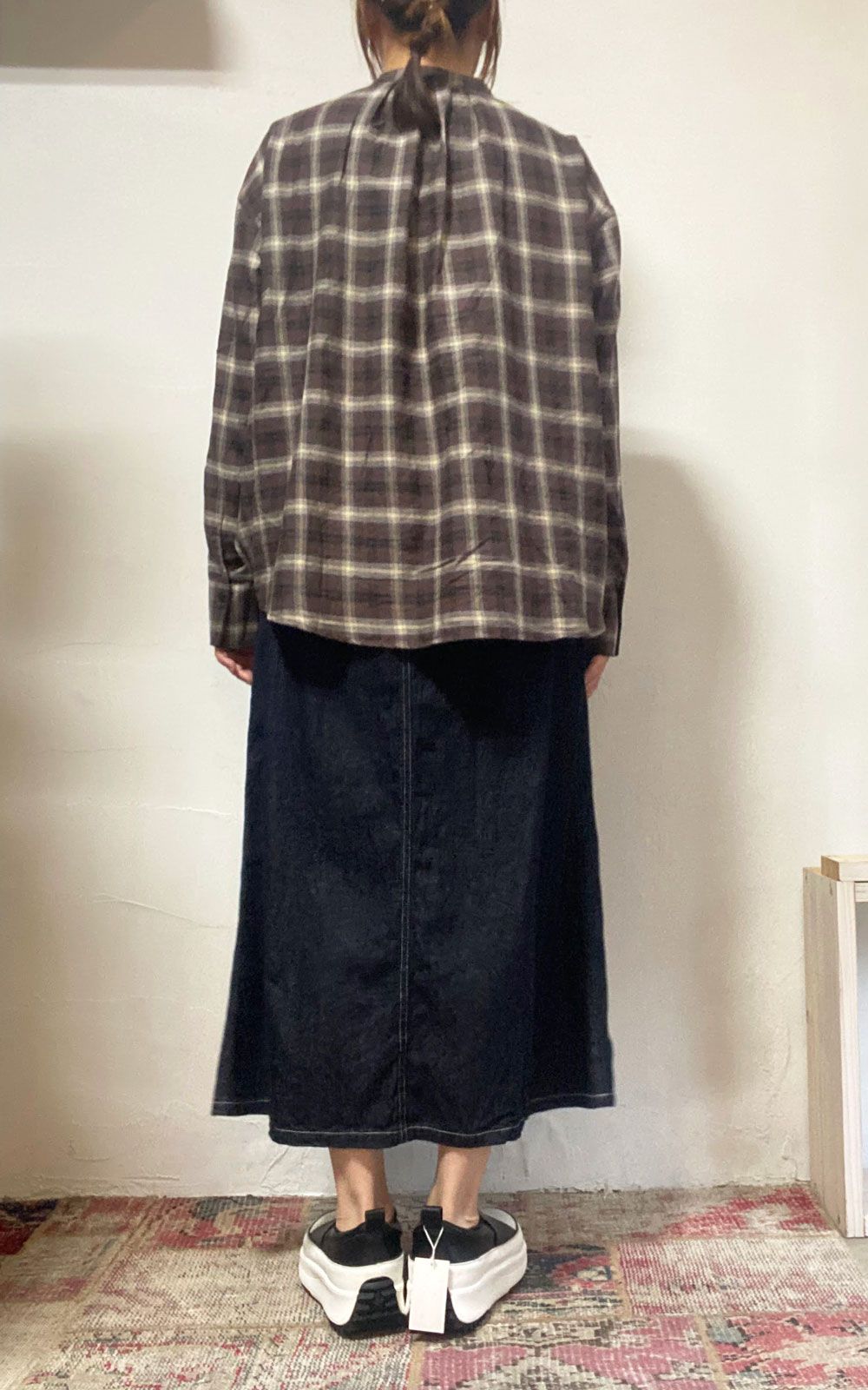 チェックフロントインシャツ ブラウン