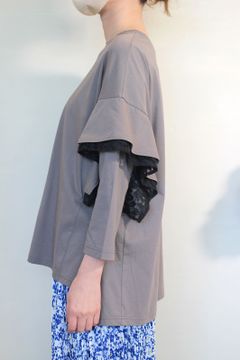 サイロプレミアム天竺袖レースプルオーバー グレージュ
