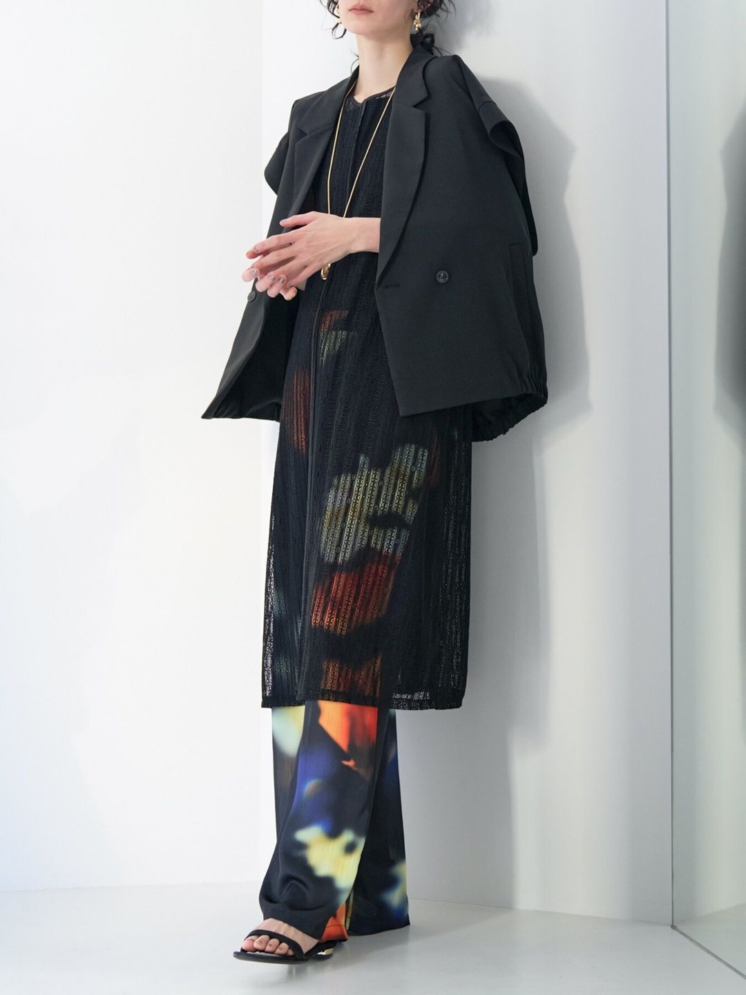 [4263-623MK] オーバーフォルムダブルジレ ブラック