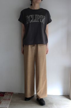 リネンライクセミワイドパンツ キャメル