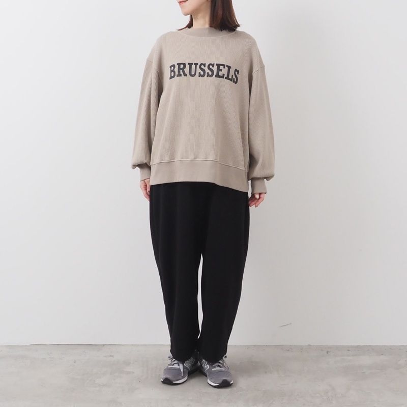 スーパーストレッチベアワッフル BRUSSELS プリントPO ベージュxブラック