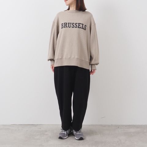 スーパーストレッチベアワッフル BRUSSELS プリントPO ベージュxブラック