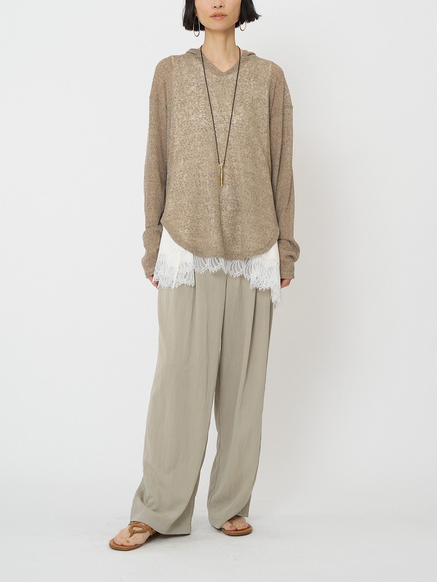 [8861-068GL] シアーフーディニットソー ベージュ