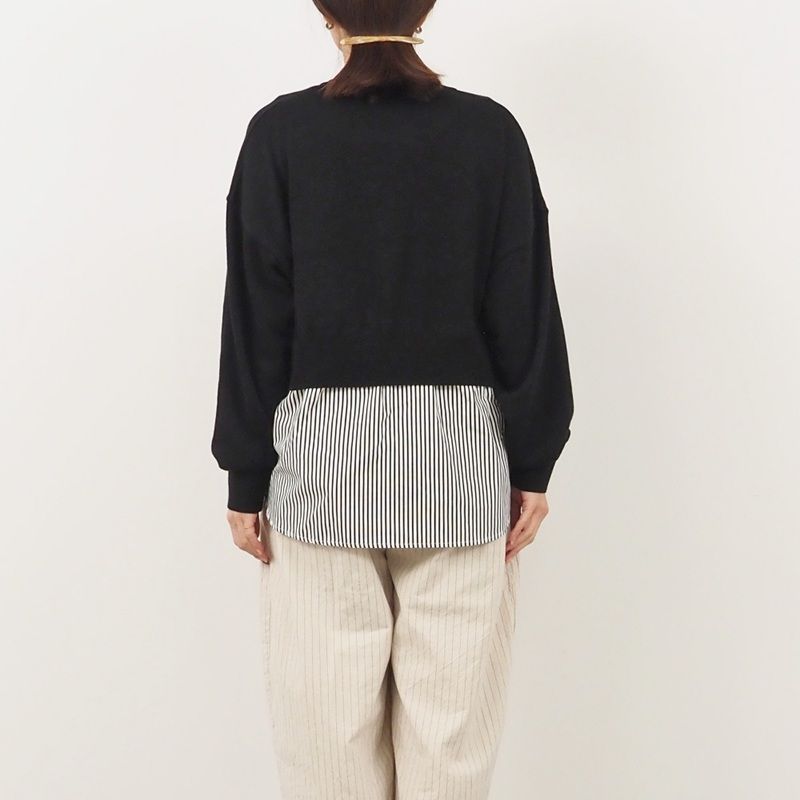 綿レーヨンシルク コンビネーションカーディガン イエローグリーンxブラックストライプ