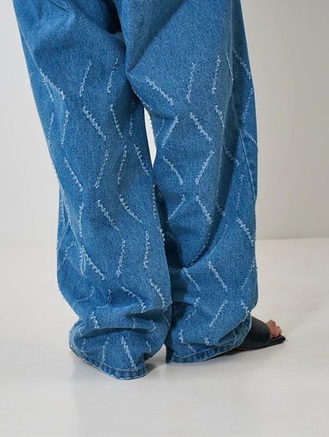 LASER CUT WIDE DENIM ブルー