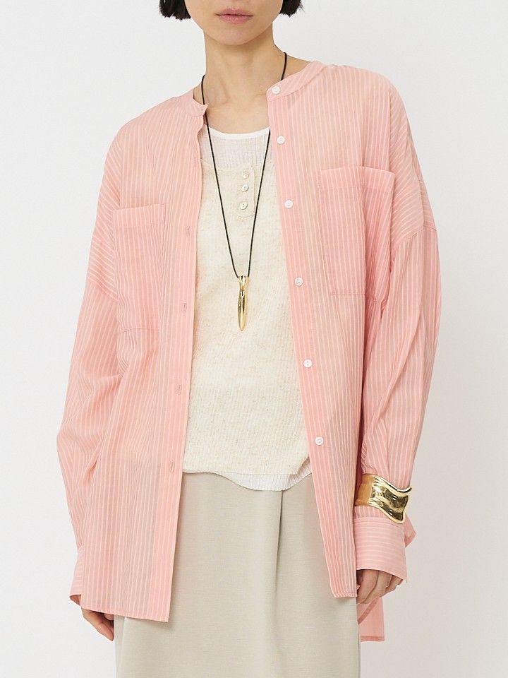 [1861-005KK] シアーストライプオーバーSH ピンク