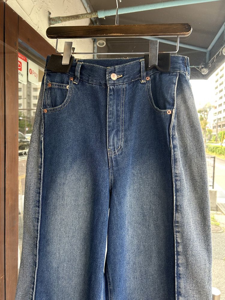 DENIM SIDE-TUCK PANTS インディゴブルー