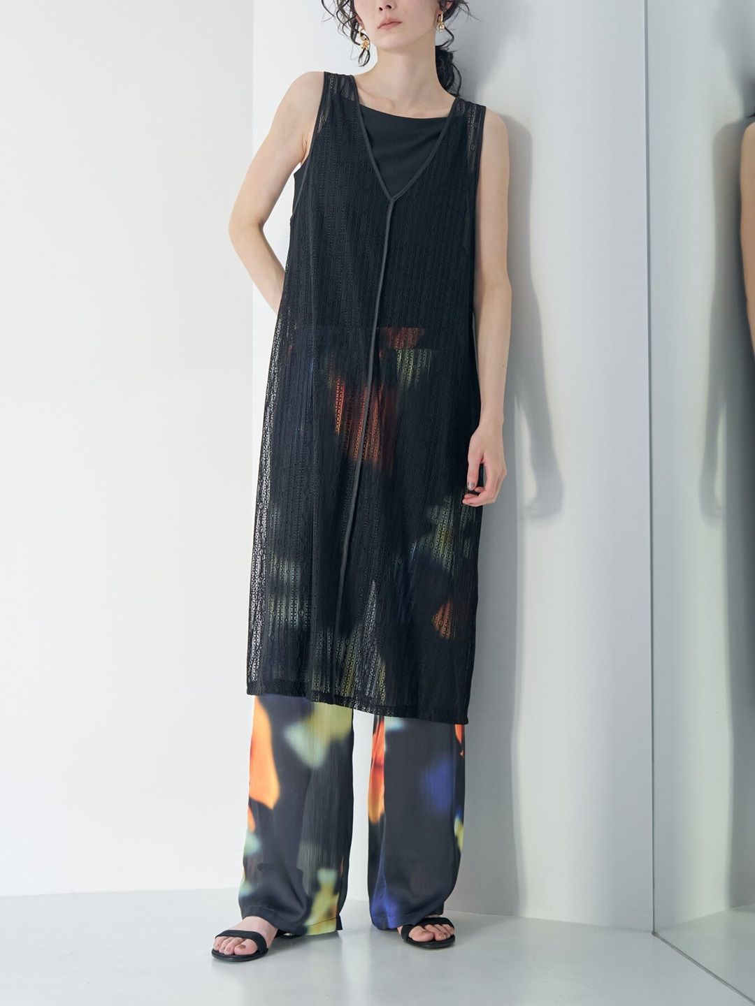 [3563-621MK] フォグフラワープリントPT モカ