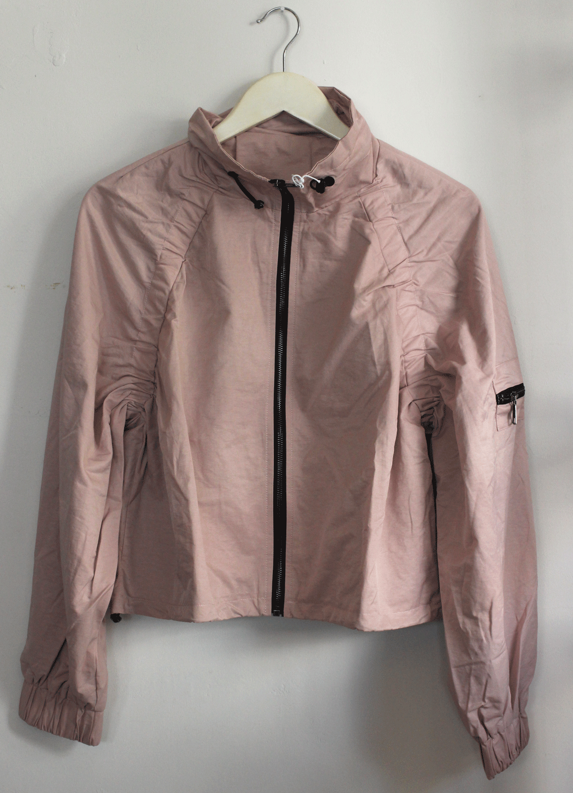 ラグランシャーリングジップショートブルゾン ピンク