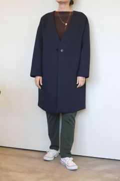 ボンディングノーカラーコート ネイビー