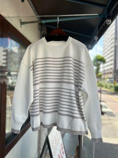 スノーコットンミラノリブボーダーニット オフxシルバーグレー