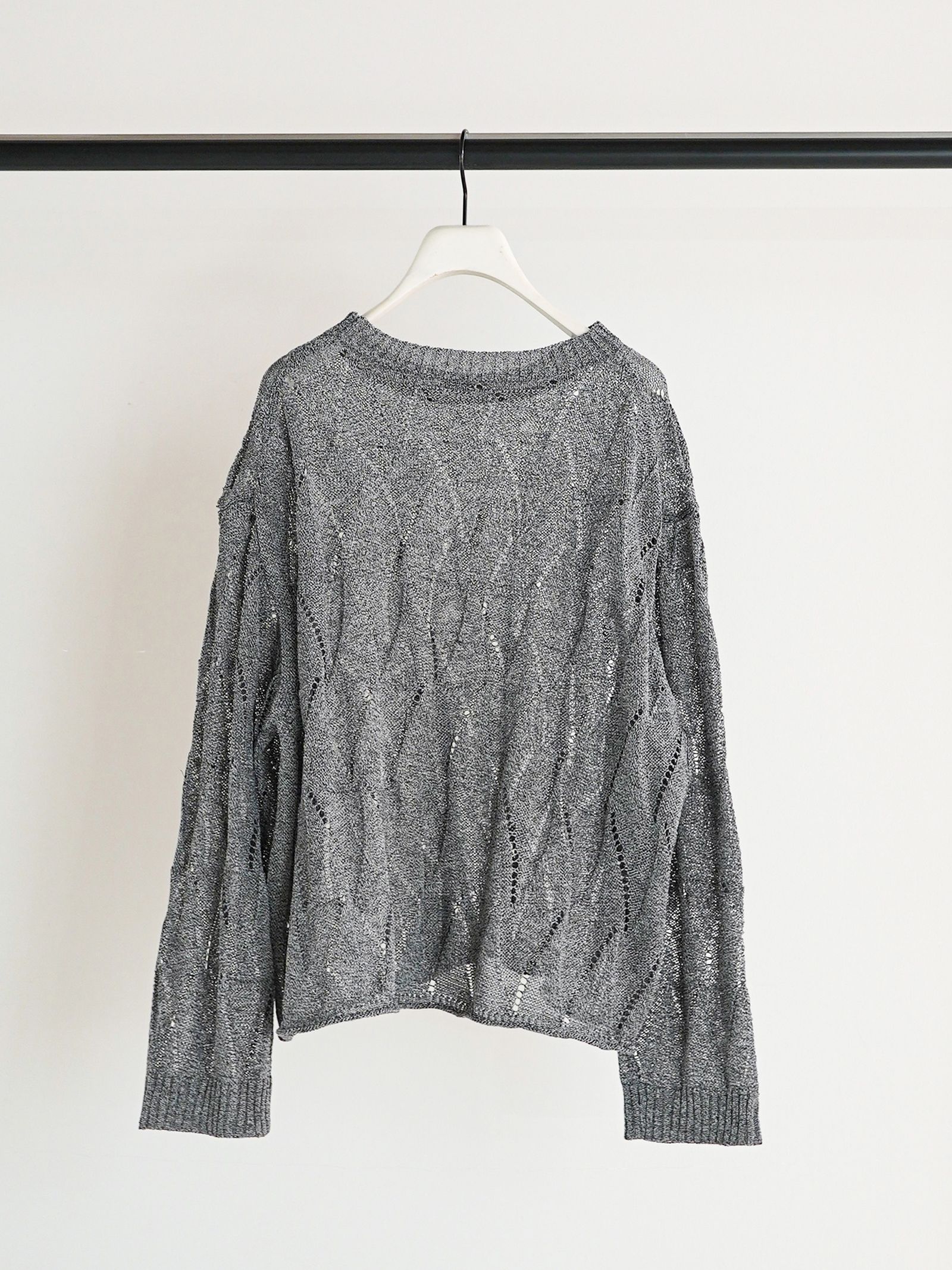 [9561-092GS] ペーパータッチスカシ柄ニット ホワイト/ブラック