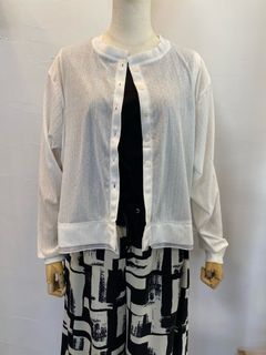 接触冷感 シアーランダムリブ カーディガン ホワイト