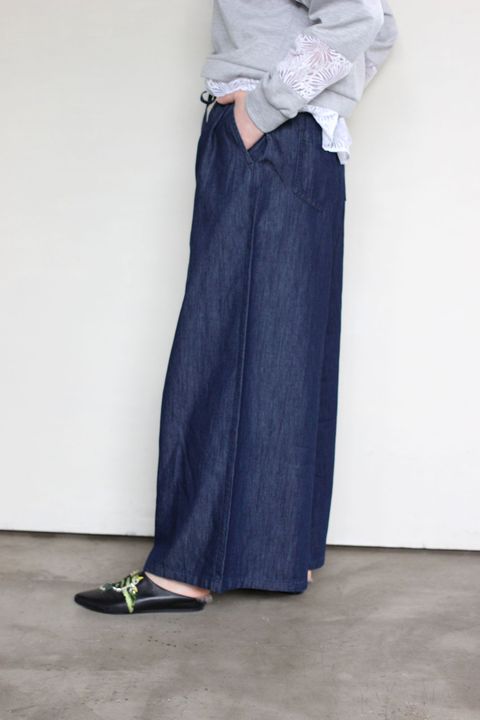 ライトオンスデニムワイドパンツ ネイビー
