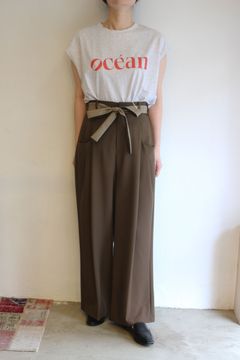 [3653-342MK] ベルト付タックポケットパンツ ブラウン