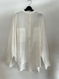 キャンブリックボイル 無地 バンドカラーシャツ ホワイト