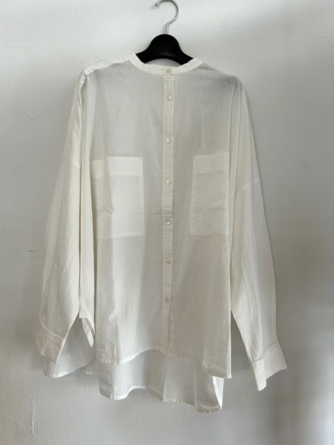 キャンブリックボイル 無地 バンドカラーシャツ ホワイト