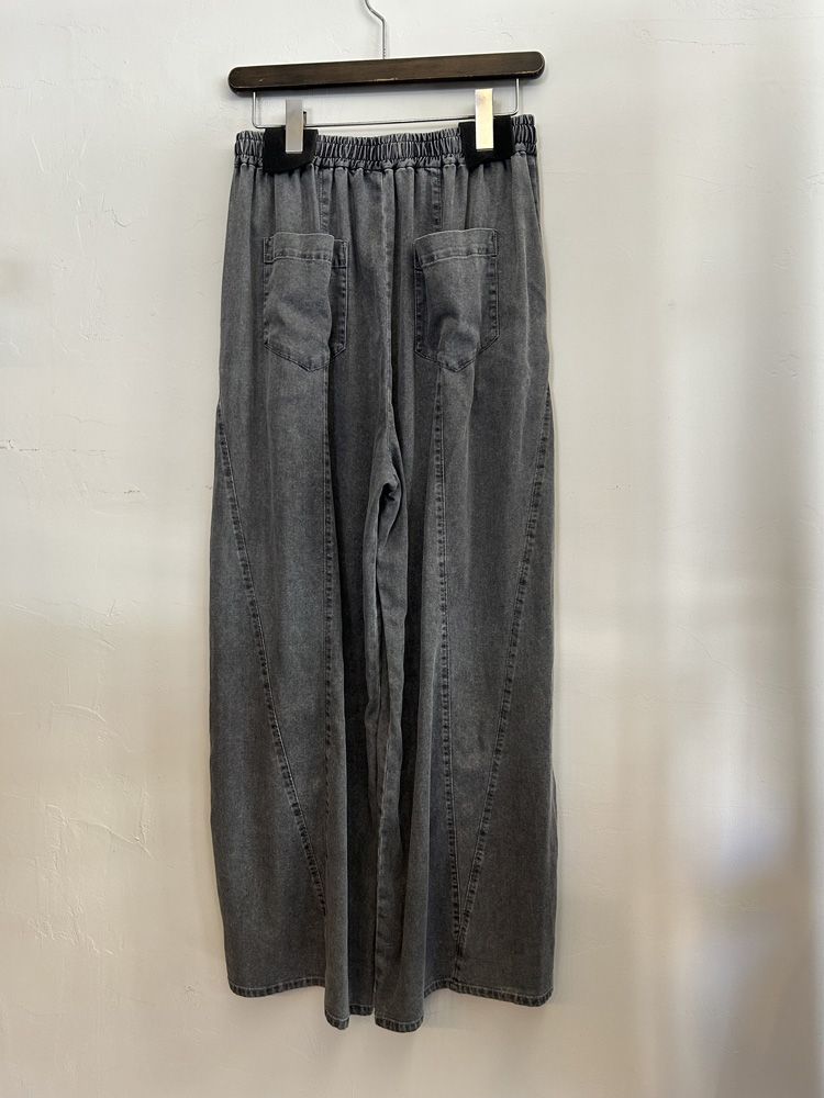 テンセルストレッチデニムワイドパンツ グレー