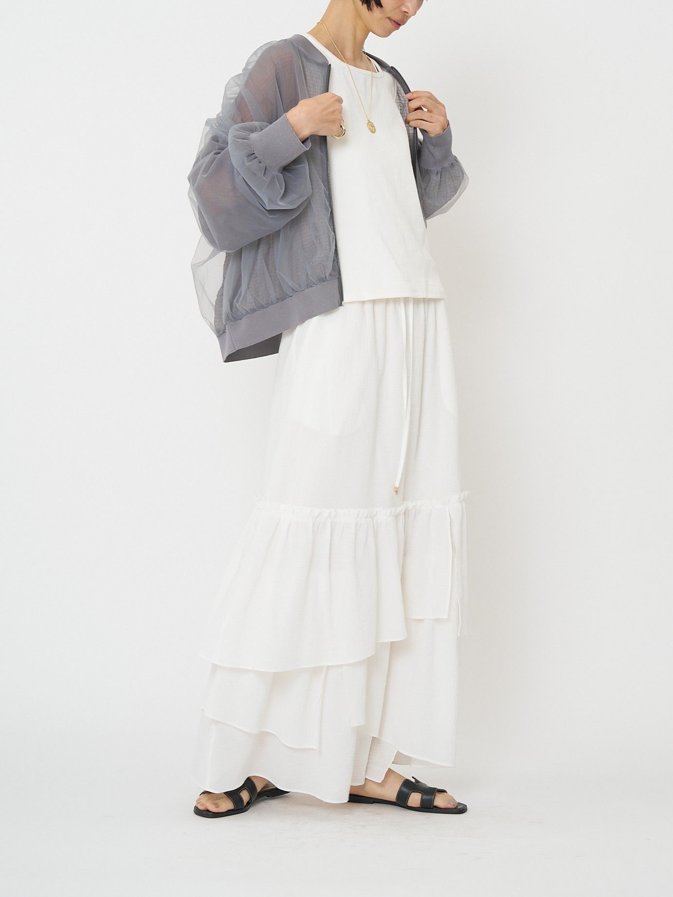 [9861-093GS] チュールボリュームブルゾン グレー