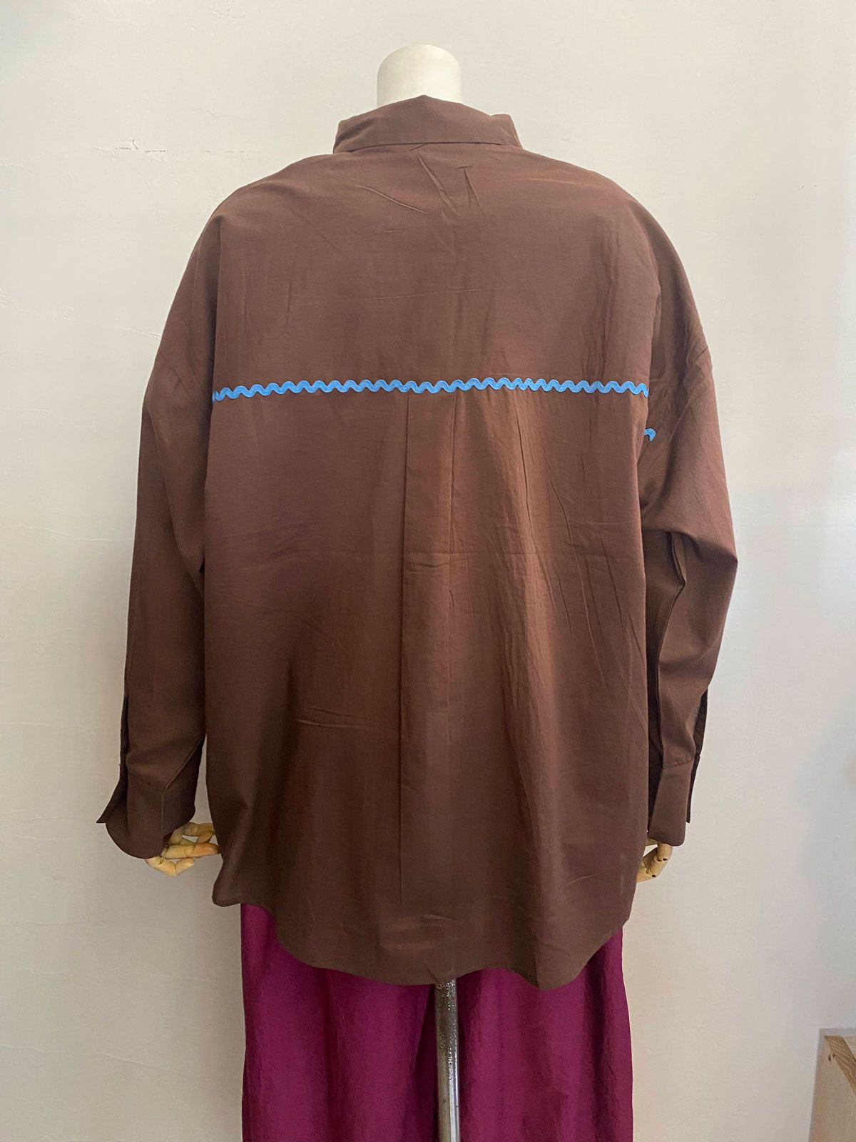 コットンボイル ライン入りシャツ ブラウン