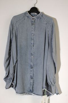4.5ozテンセルデニムギャザーシャツ ブリーチ